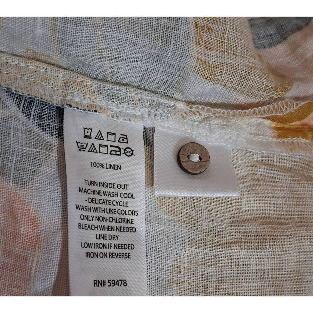 Rachel Zoe womens small 100% linen boxy top mustard yellow green floral blouse - Picture 8 of 8